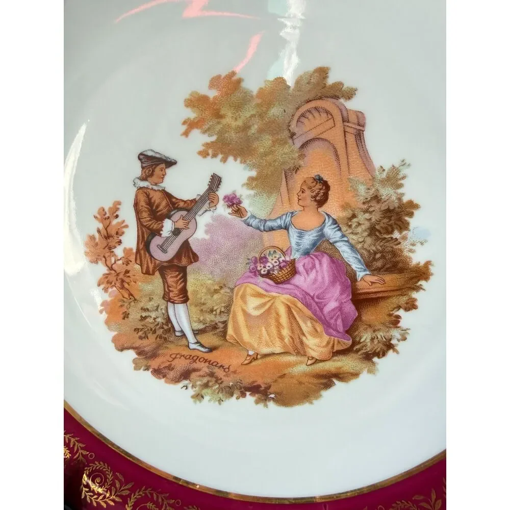 Mid-Century Limoges Porcelain Plate –‎ Romantic Fragonard Scene – Made in France